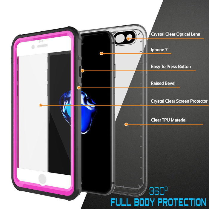 Apple iPhone 8 Waterproof Case, PUNKcase CRYSTAL Pink W/ Attached Screen Protector  | Warranty (Color in image: Teal)