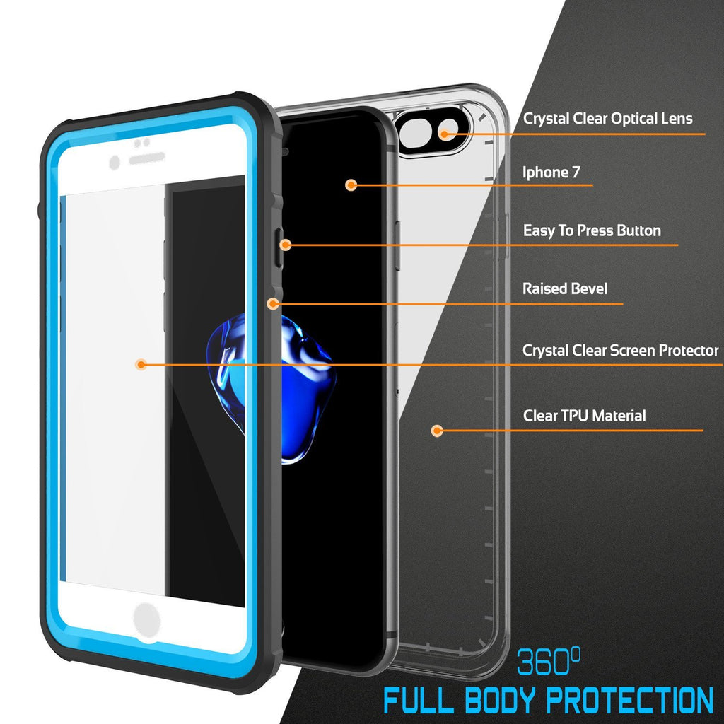 Apple iPhone 8 Waterproof Case, PUNKcase CRYSTAL Light Blue  W/ Attached Screen Protector  | Warranty (Color in image: Pink)