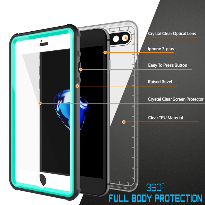 iPhone 8+ Plus Waterproof Case, PUNKcase CRYSTAL Teal W/ Attached Screen Protector  | Warranty (Color in image: black)
