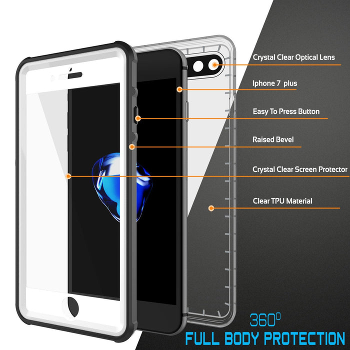 iPhone 8+ Plus Waterproof Case, PUNKcase CRYSTAL White W/ Attached Screen Protector  | Warranty (Color in image: black)
