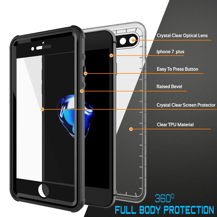 iPhone 8+ Plus Waterproof Case, PUNKcase CRYSTAL Black W/ Attached Screen Protector  | Warranty (Color in image: white)