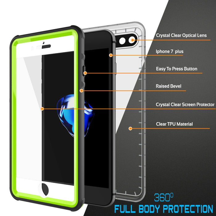 iPhone 8+ Plus Waterproof Case, PUNKcase CRYSTAL Light Green  W/ Attached Screen Protector  | Warranty (Color in image: black)