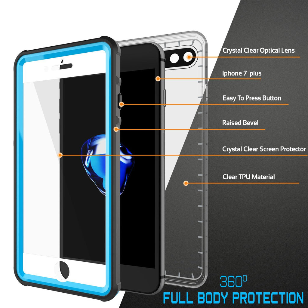 iPhone 8+ Plus Waterproof Case, PUNKcase CRYSTAL Light Blue  W/ Attached Screen Protector  | Warranty (Color in image: black)