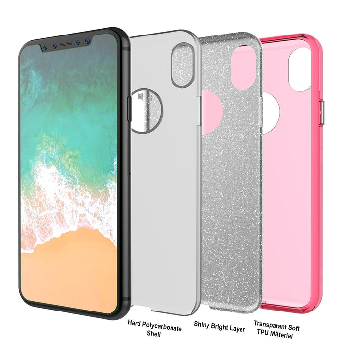 iPhone X Case, Punkcase Galactic 2.0 Series Ultra Slim w/ Tempered Glass Screen Protector | [Pink] (Color in image: silver)
