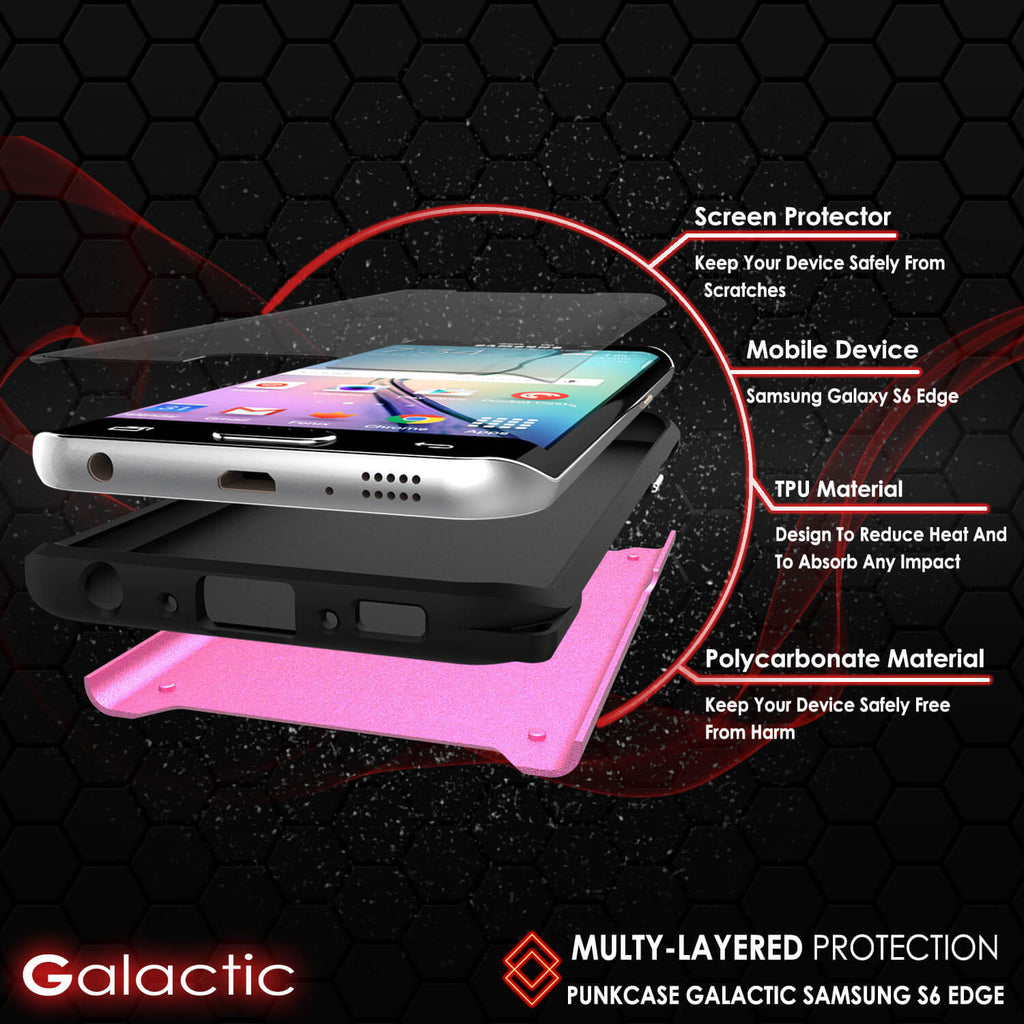 Galaxy s6 EDGE Plus Case PunkCase Galactic Pink Series Slim Armor Soft Cover w/ Screen Protector (Color in image: gold)