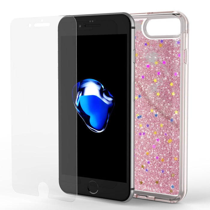 iPhone 8+ Plus Case, PunkCase LIQUID Rose Series, Protective Dual Layer Floating Glitter Cover (Color in image: teal)