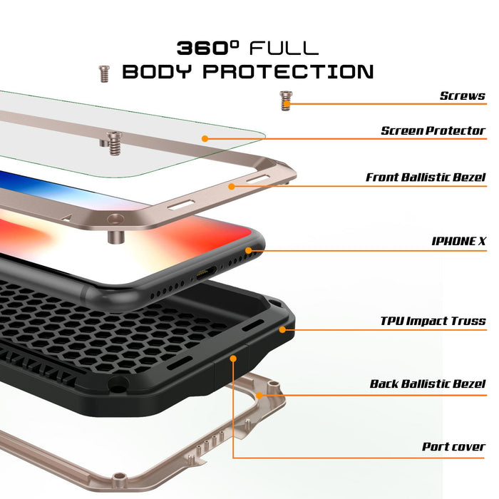 iPhone X Metal Case, Heavy Duty Military Grade Rugged Black Armor Cover [shock proof] Hybrid Full Body Hard Aluminum & TPU Design (Color in image: Silver)