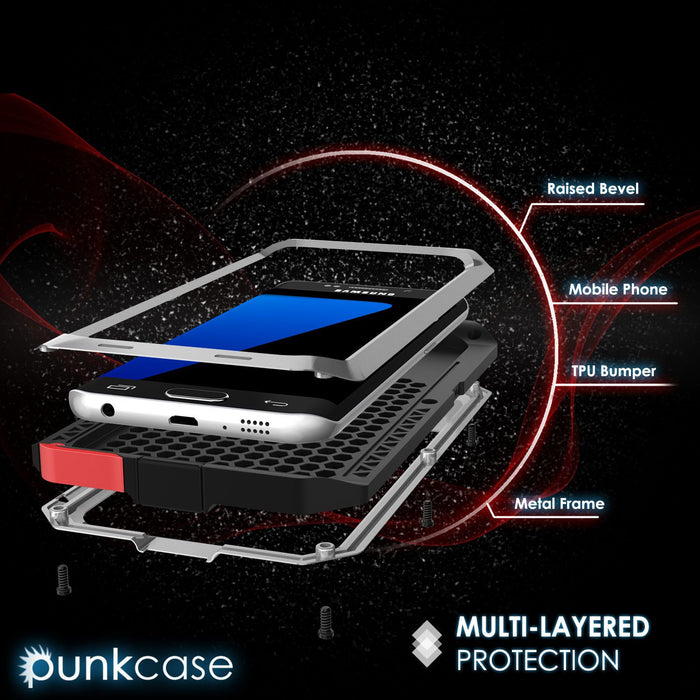 Galaxy S7 EDGE  Case, PUNKcase Metallic Silver Shockproof  Slim Metal Armor Case (Color in image: black)