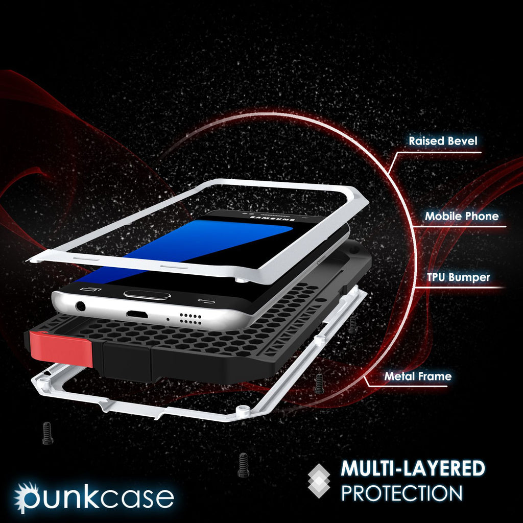 Galaxy S7 EDGE  Case, PUNKcase Metallic White Shockproof  Slim Metal Armor Case (Color in image: black)