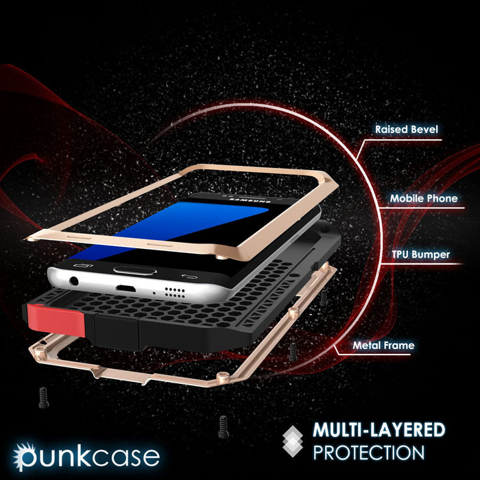 Galaxy S7 EDGE  Case, PUNKcase Metallic Gold Shockproof  Slim Metal Armor Case (Color in image: black)