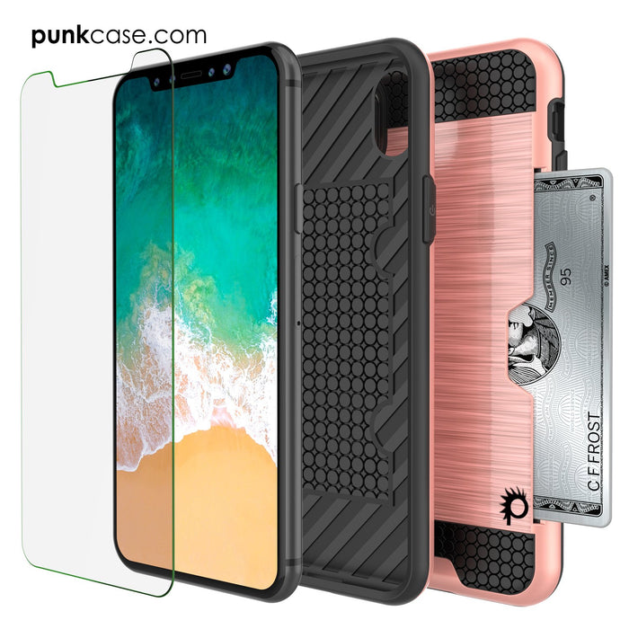 iPhone X Case, PUNKcase [SLOT Series] Slim Fit Dual-Layer Armor Cover & Tempered Glass PUNKSHIELD Screen Protector for Apple iPhone X [Rose Gold] (Color in image: Black)