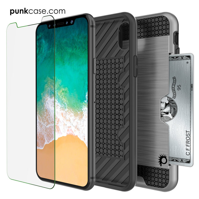 iPhone X Case, PUNKcase [SLOT Series] Slim Fit Dual-Layer Armor Cover & Tempered Glass PUNKSHIELD Screen Protector for Apple iPhone X [Black] (Color in image: Rose Gold)