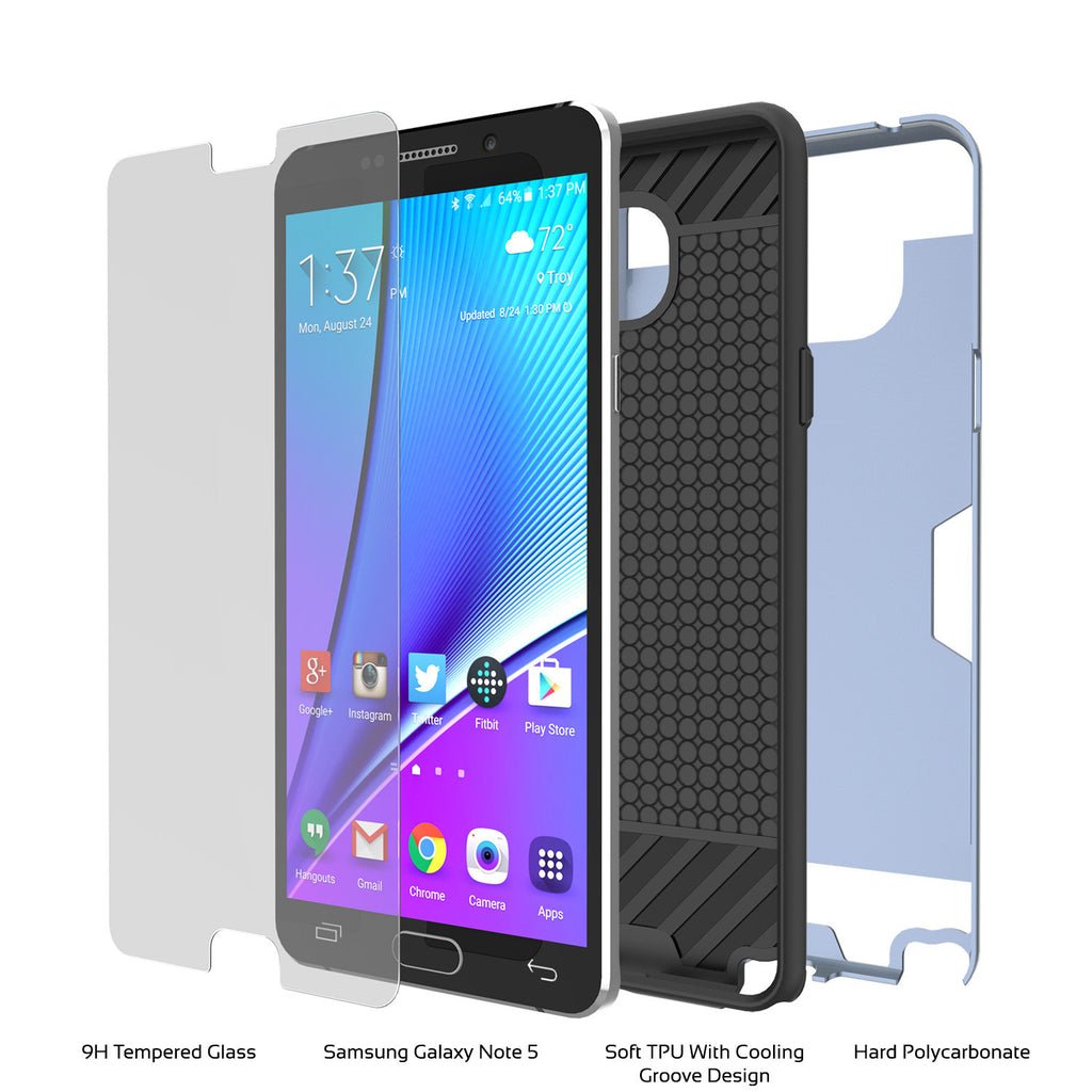 Galaxy Note 5 Case PunkCase SLOT Navy Series Slim Armor Soft Cover Case w/ Tempered Glass (Color in image: White)
