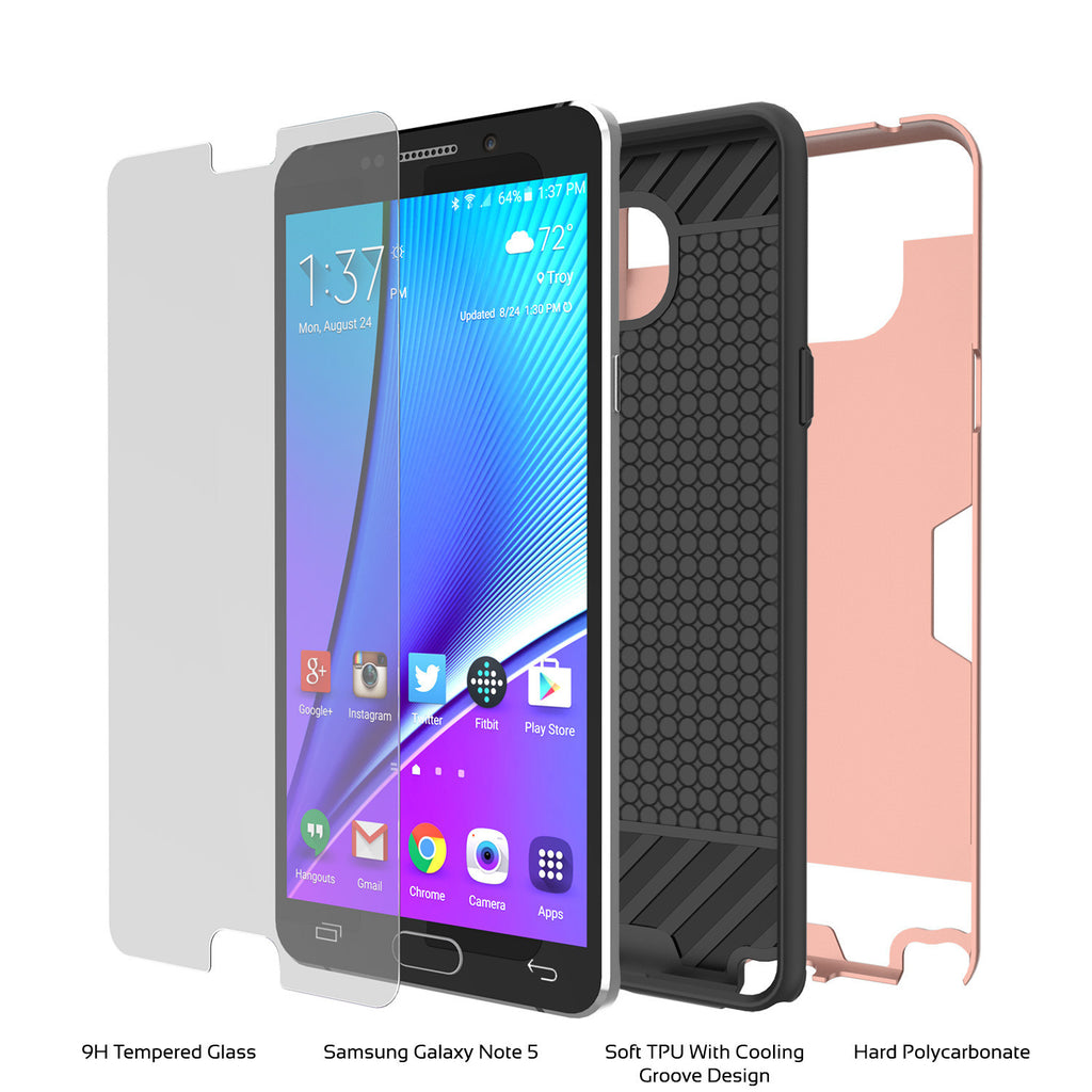 Galaxy Note 5 Case PunkCase SLOT Rose Series Slim Armor Soft Cover Case w/ Tempered Glass (Color in image: White)