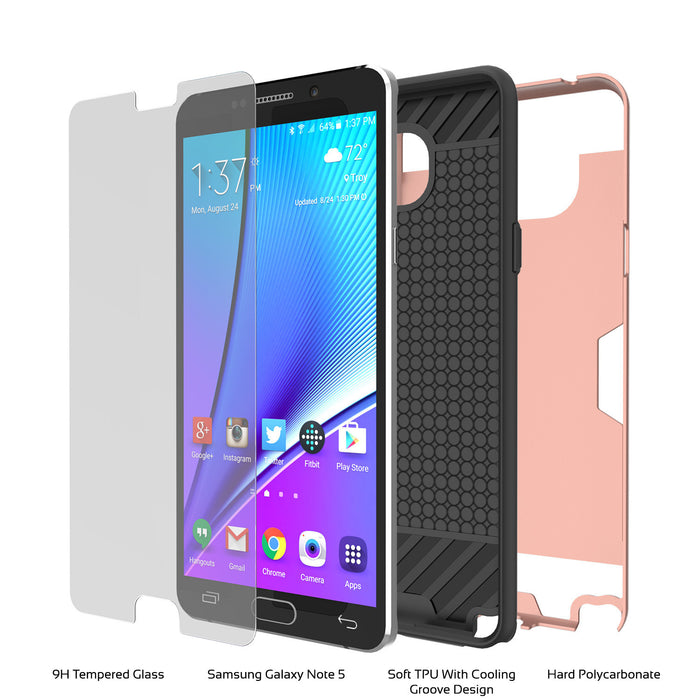 Galaxy Note 5 Case PunkCase SLOT Rose Series Slim Armor Soft Cover Case w/ Tempered Glass (Color in image: White)