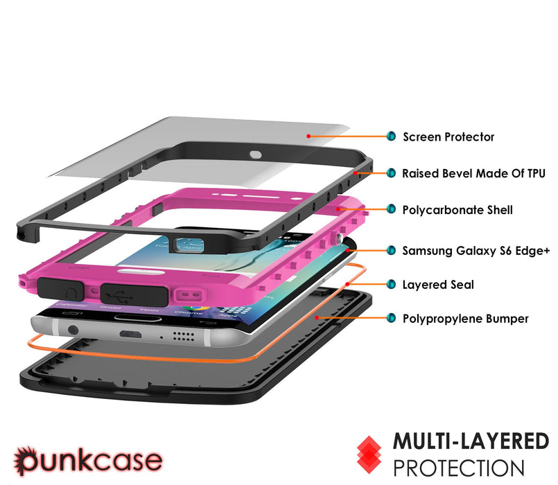 Galaxy s6 EDGE Plus Waterproof Case, Punkcase StudStar Pink Shock/DirtProof | Lifetime Warranty (Color in image: black)
