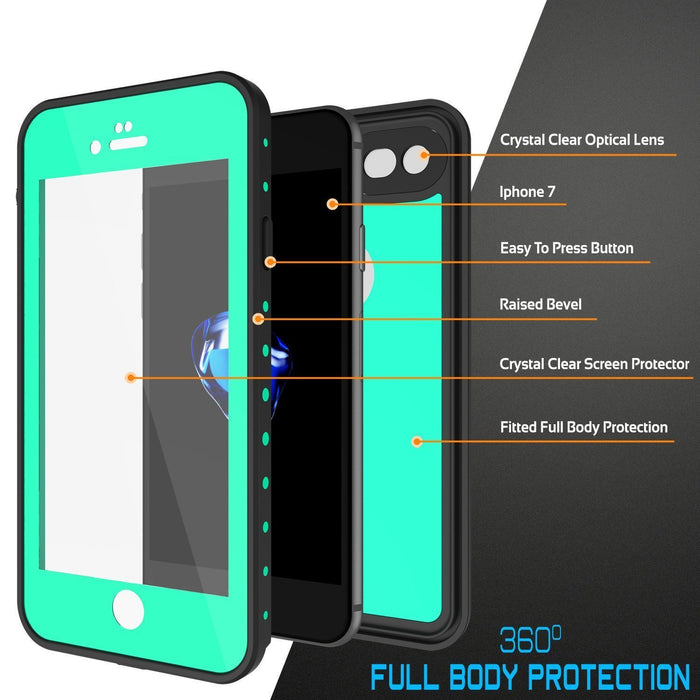 iPhone 8 Waterproof Case, Punkcase [Teal] [StudStar Series] [Slim Fit] [IP68 Certified]] [Dirtproof] [Snowproof] (Color in image: pink)