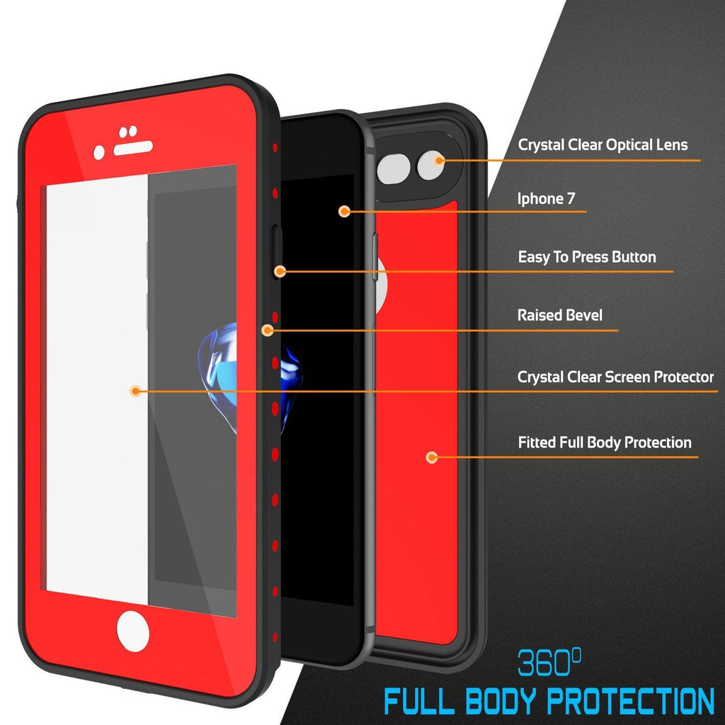 iPhone 8 Waterproof Case, Punkcase [Red] [StudStar Series] [Slim Fit] [IP68 Certified]  [Dirtproof] [Snowproof] (Color in image: white)