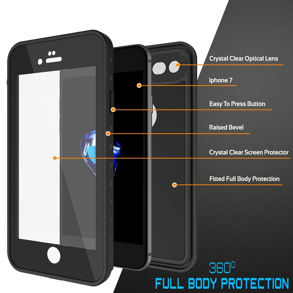iPhone 8 Waterproof Case, Punkcase [Black] [StudStar Series] [Slim Fit] [IP68 Certified][Dirtproof] [Snowproof] (Color in image: white)