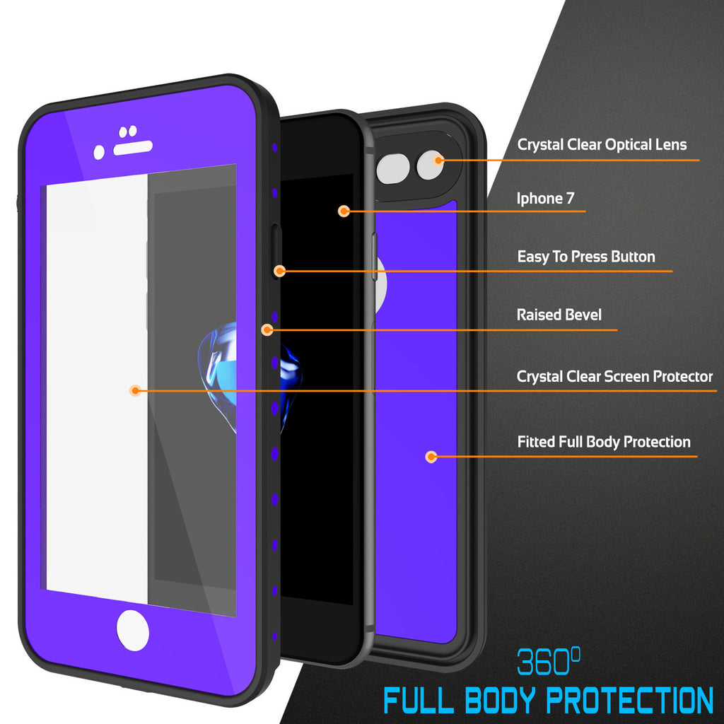 iPhone 7 Waterproof IP68 Case, Punkcase [Puple] [StudStar Series] [Slim Fit] [Dirtproof] [Snowproof] (Color in image: black)