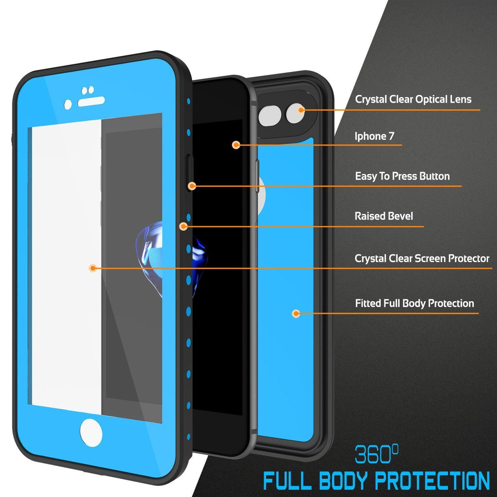 iPhone 8 Waterproof Case, Punkcase [Light Blue] [StudStar Series]  [Slim Fit] [IP68 Certified] [Dirt/Snow Proof] (Color in image: teal)