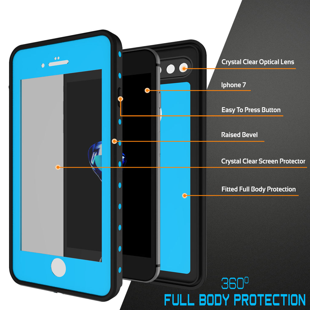 iPhone 7+ Plus Waterproof IP68 Case, Punkcase [Light Blue] [StudStar Series] [Slim Fit] [Dirtproof] (Color in image: teal)