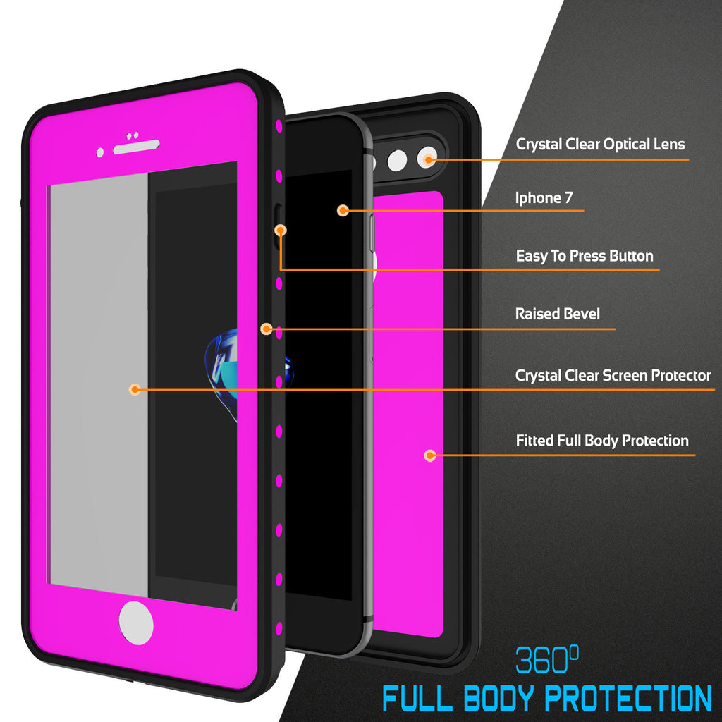 iPhone 7+ Plus Waterproof IP68 Case, Punkcase [Pink] [StudStar Series] [Slim Fit] [Dirtproof] (Color in image: black)