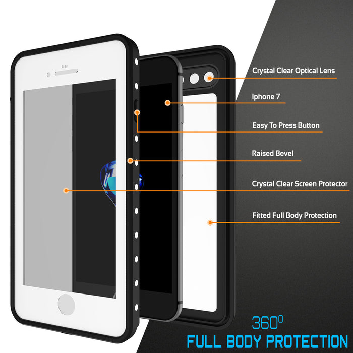 iPhone 7+ Plus Waterproof IP68 Case, Punkcase [White] [StudStar Series] [Slim Fit] [Dirtproof] (Color in image: black)