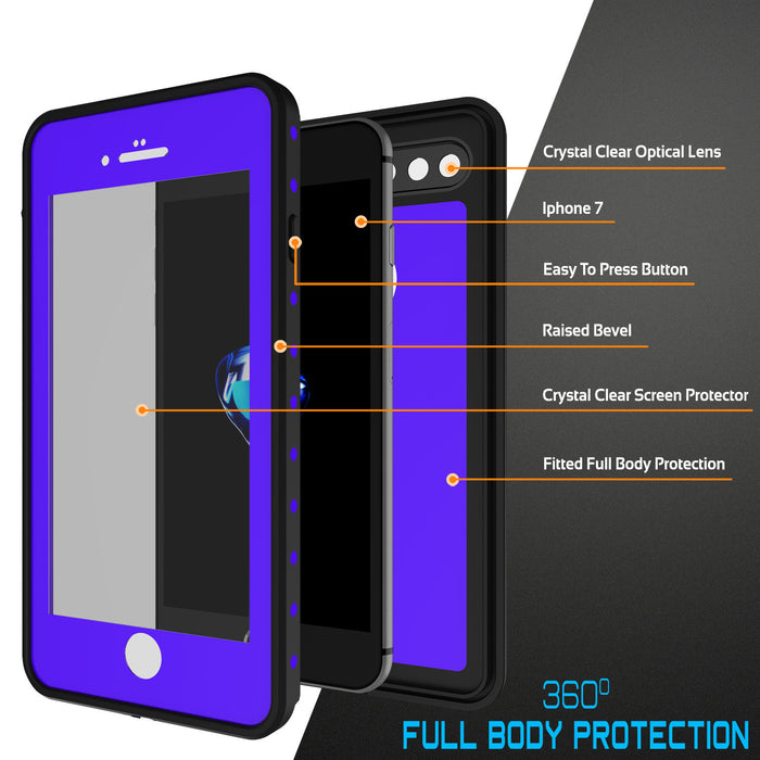 iPhone 7+ Plus Waterproof IP68 Case, Punkcase [Puple] [StudStar Series] [Slim Fit] [Dirtproof] (Color in image: black)