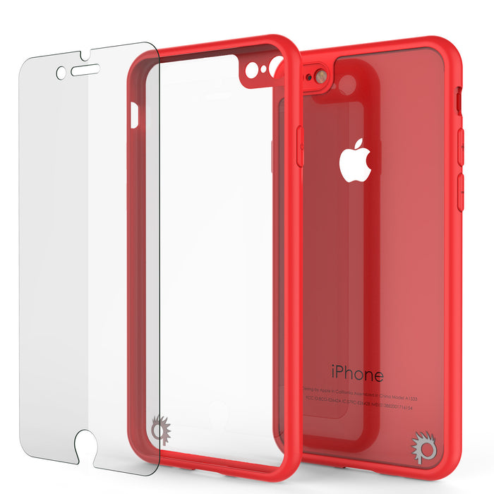 iPhone 7 Case [MASK Series] [RED] Full Body Hybrid Dual Layer TPU Cover W/ protective Tempered Glass Screen Protector (Color in image: white)