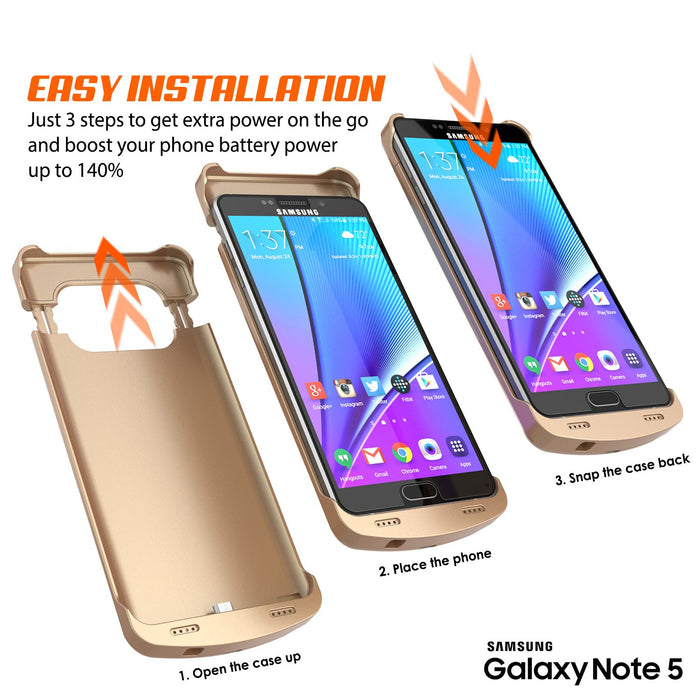 Galaxy Note 5 Battery Case, Punkcase 5000mAH Charger Case W/ Screen Protector | IntelSwitch [Gold] (Color in image: Rose Gold)