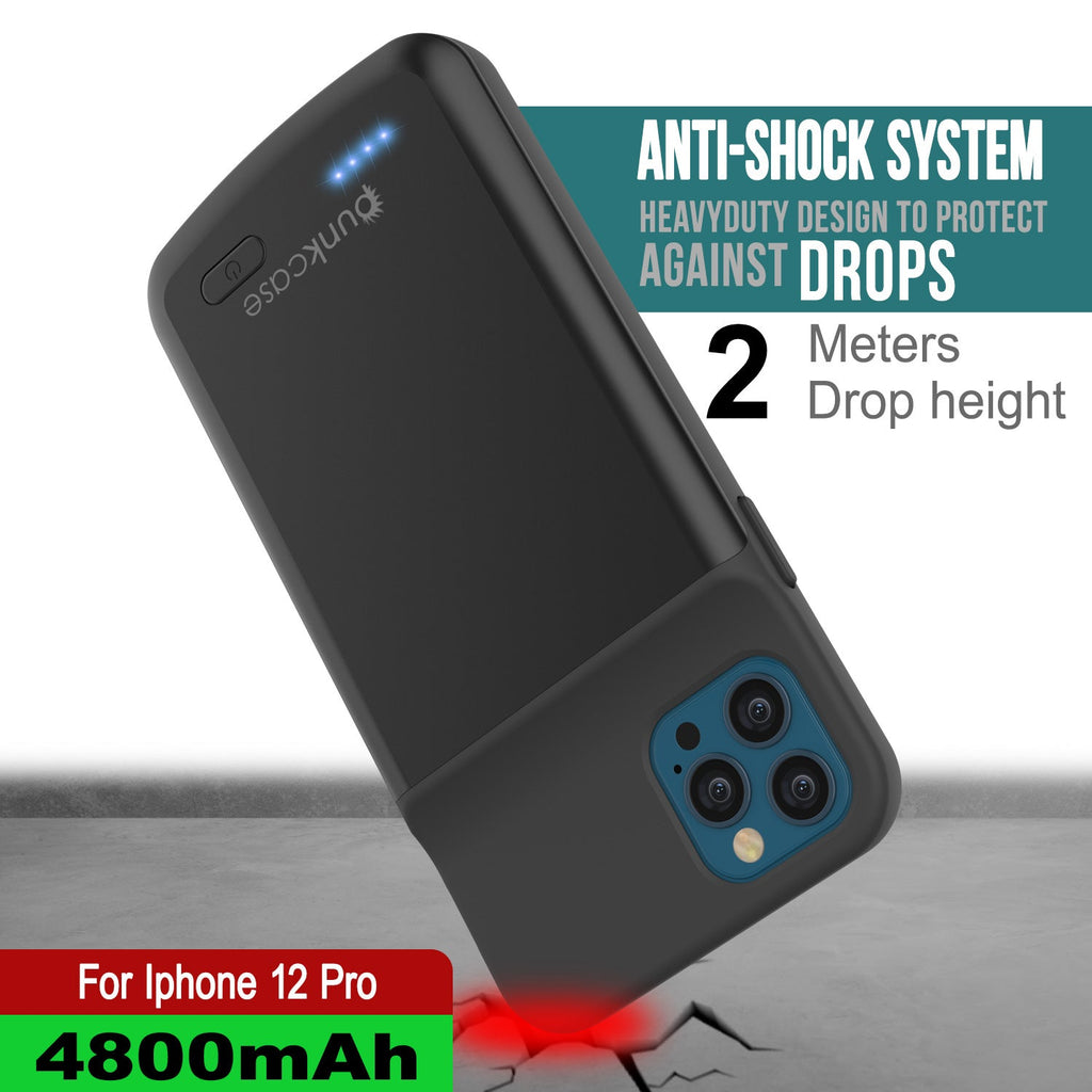 iPhone 12 Pro Battery Case, PunkJuice 4800mAH Fast Charging Power Bank W/ Screen Protector | [Black] (Color in image: blue)
