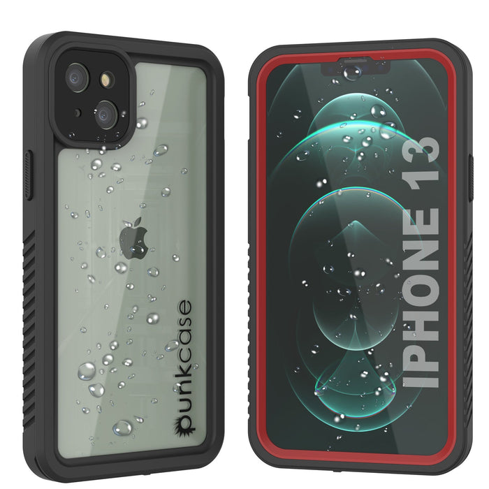 iPhone 13  Waterproof Case, Punkcase [Extreme Series] Armor Cover W/ Built In Screen Protector [Red] (Color in image: Red)