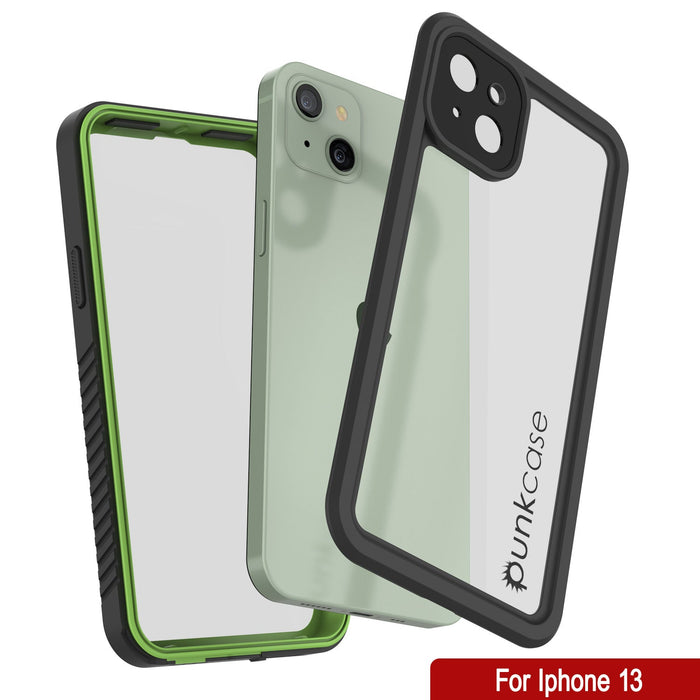 iPhone 13  Waterproof Case, Punkcase [Extreme Series] Armor Cover W/ Built In Screen Protector [Light Green] (Color in image: Black)