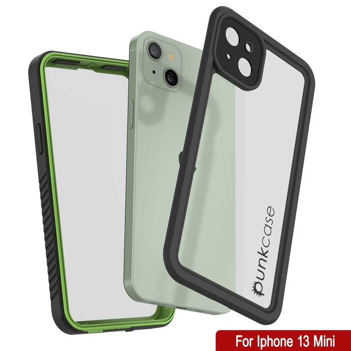 iPhone 13 Mini  Waterproof Case, Punkcase [Extreme Series] Armor Cover W/ Built In Screen Protector [Light Green] (Color in image: Black)