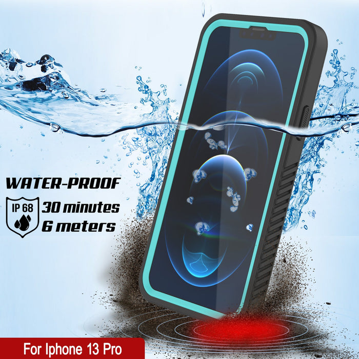 iPhone 13 Pro  Waterproof Case, Punkcase [Extreme Series] Armor Cover W/ Built In Screen Protector [Teal] (Color in image: Black)