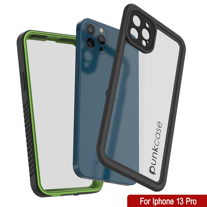 iPhone 13 Pro  Waterproof Case, Punkcase [Extreme Series] Armor Cover W/ Built In Screen Protector [Light Green] (Color in image: Black)