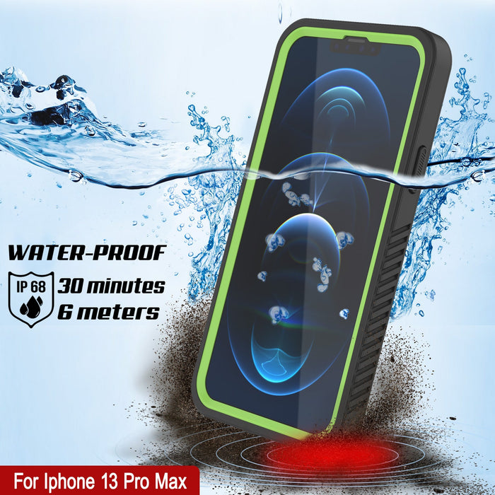 iPhone 13 Pro Max  Waterproof Case, Punkcase [Extreme Series] Armor Cover W/ Built In Screen Protector [Light Green] (Color in image: White)