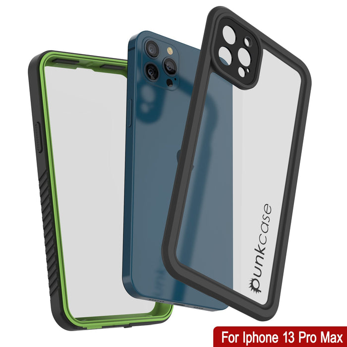 iPhone 13 Pro Max  Waterproof Case, Punkcase [Extreme Series] Armor Cover W/ Built In Screen Protector [Light Green] (Color in image: Black)