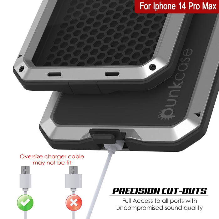 iPhone 14 Pro Max Metal Case, Heavy Duty Military Grade Armor Cover [shock proof] Full Body Hard [Silver]