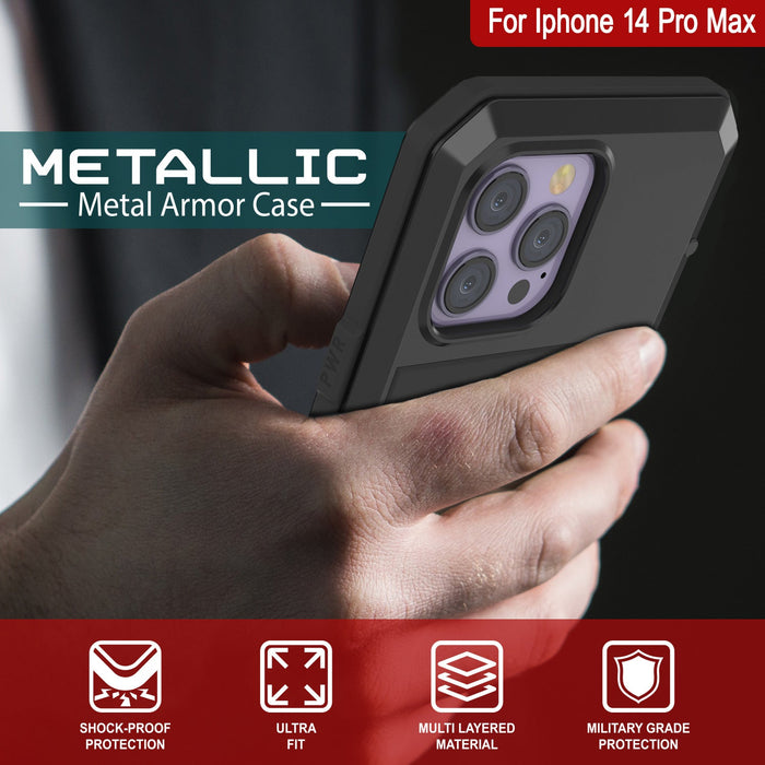 iPhone 14 Pro Max Metal Case, Heavy Duty Military Grade Armor Cover [shock proof] Full Body Hard [Black]