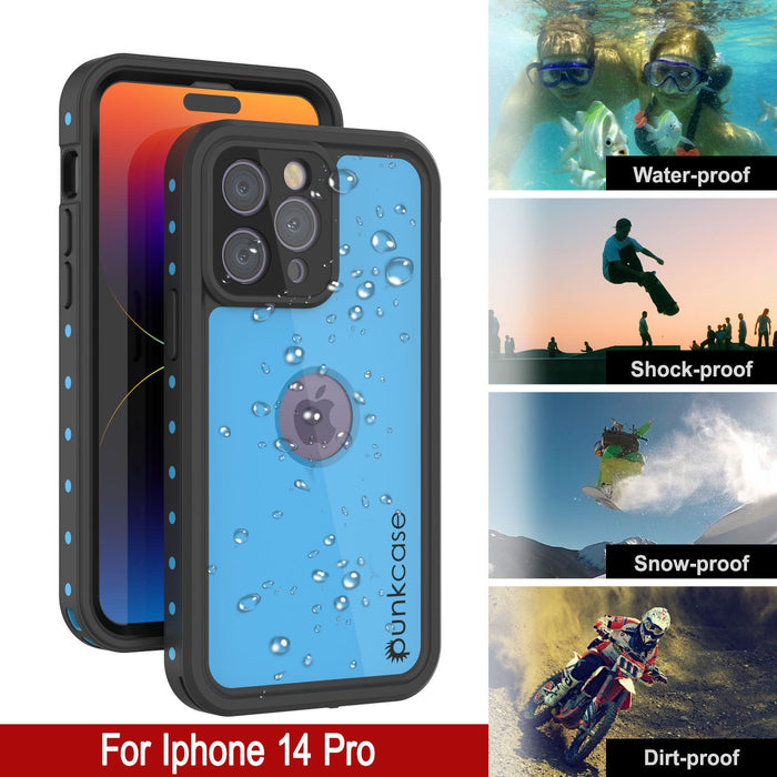 iPhone 14 Pro Waterproof IP68 Case, Punkcase [Light blue] [StudStar Series] [Slim Fit] [Dirtproof]