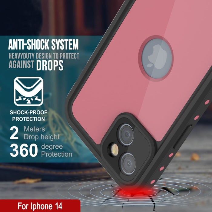 iPhone 14 Waterproof IP68 Case, Punkcase [Pink] [StudStar Series] [Slim Fit] [Dirtproof]