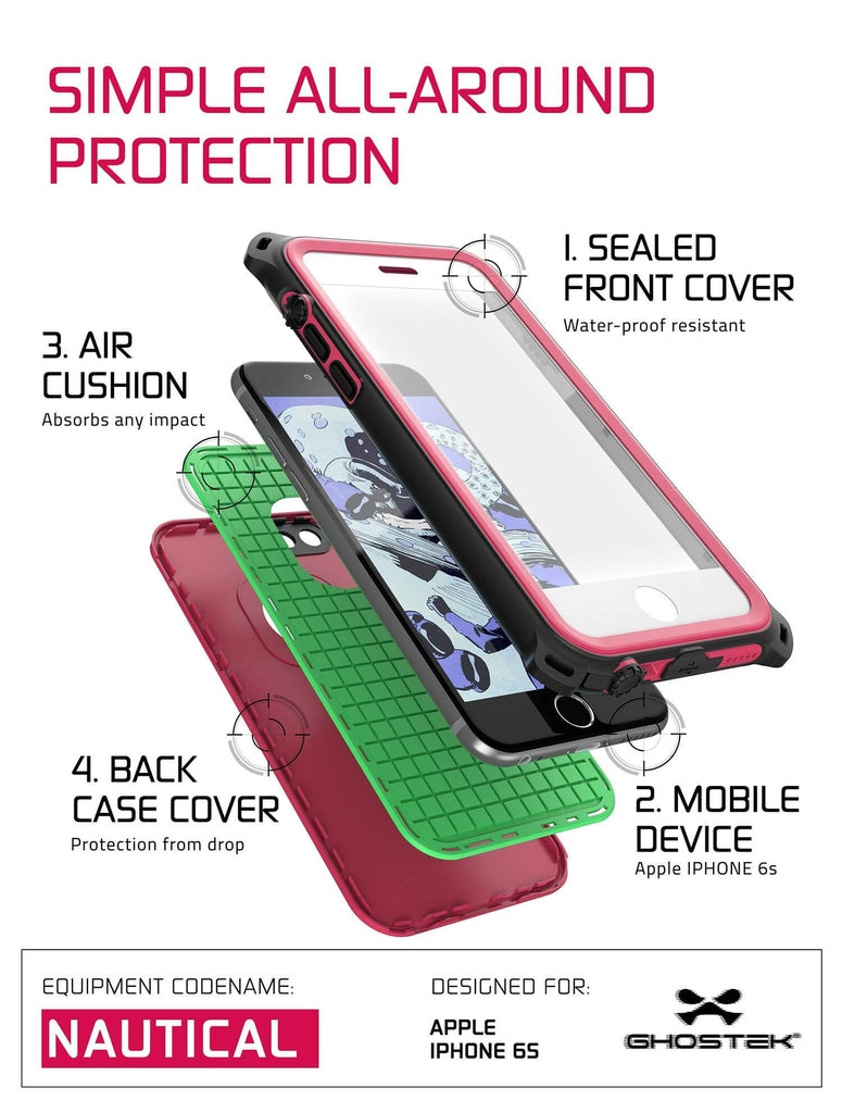iPhone 6S/6 Waterproof Case, Ghostek® Nautical Pink Series| Underwater | Aluminum Frame | Ultra Fit (Color in image: Teal)