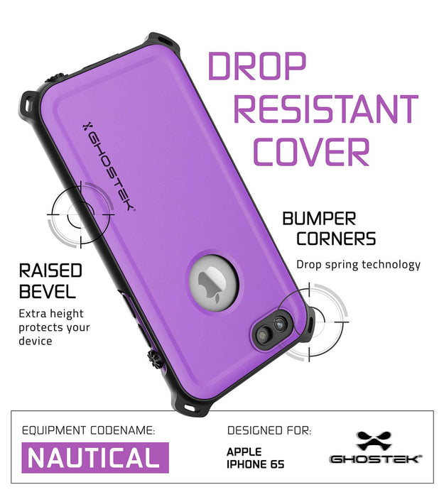 iPhone 6S/6 Waterproof Case, Ghostek® Nautical Purple Series| Underwater | Aluminum Frame (Color in image: White)