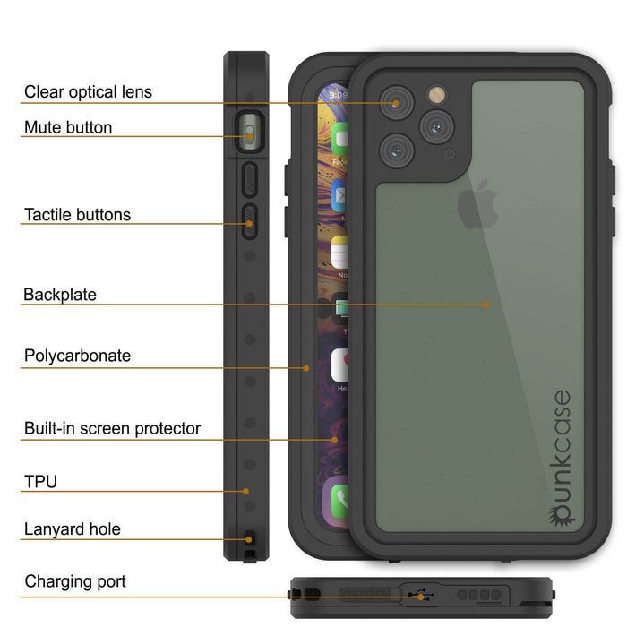iPhone 11 Pro Max Waterproof IP68 Case, Punkcase [Clear] [StudStar Series] [Slim Fit] [Dirtproof] (Color in image: red)