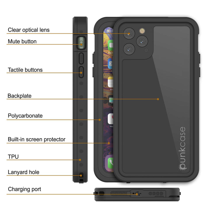iPhone 11 Pro Waterproof IP68 Case, Punkcase [Black] [StudStar Series] [Slim Fit] (Color in image: light blue)