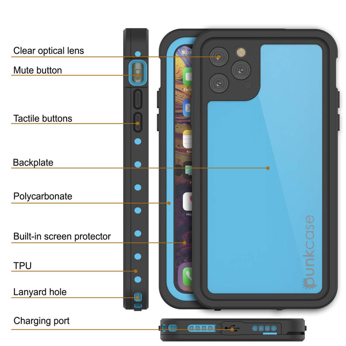 iPhone 11 Pro Max Waterproof IP68 Case, Punkcase [Light blue] [StudStar Series] [Slim Fit] [Dirtproof] (Color in image: pink)