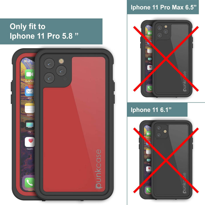 iPhone 11 Pro Max Waterproof IP68 Case, Punkcase [Red] [StudStar Series] [Slim Fit] (Color in image: black)