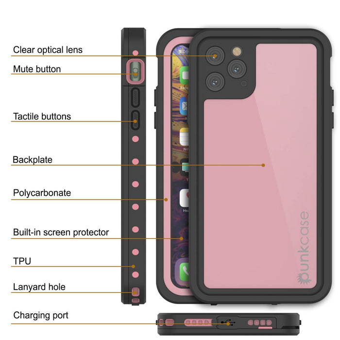 iPhone 11 Pro Waterproof IP68 Case, Punkcase [Pink] [StudStar Series] [Slim Fit] [Dirtproof] (Color in image: light green)